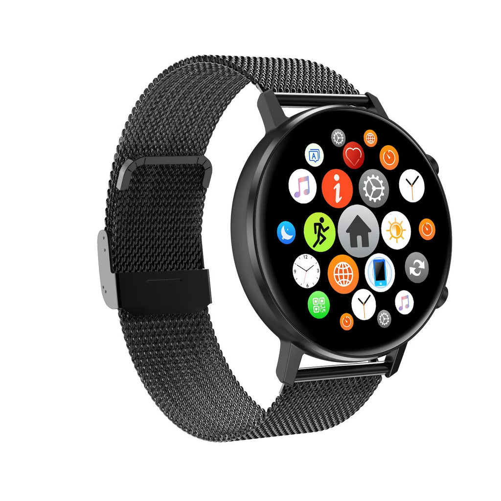 DT96 smart bracelet with steel strap showing 1.3 inch display on wrist