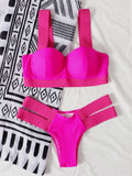 Women's contrast colour bikini swimsuit with steel bracket push-up top, shown in multiple colour options.