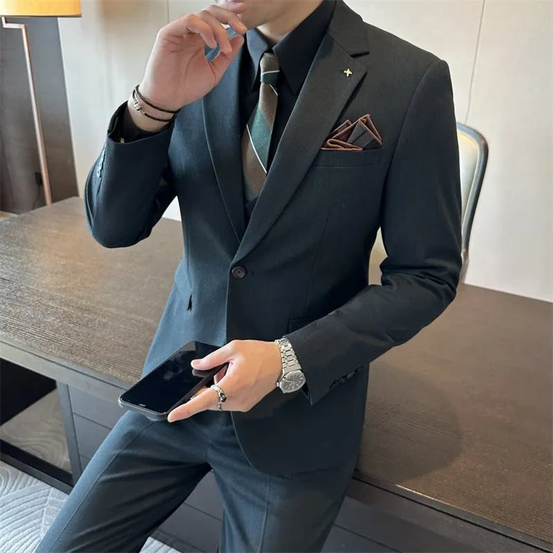 Men's slim fit business formal wear jacket in dark green, brown, and camel colours