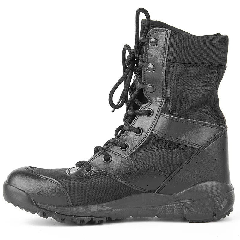 Summer Yulong Combat Boots in black or sand colour for outdoor climbing and tactical desert use