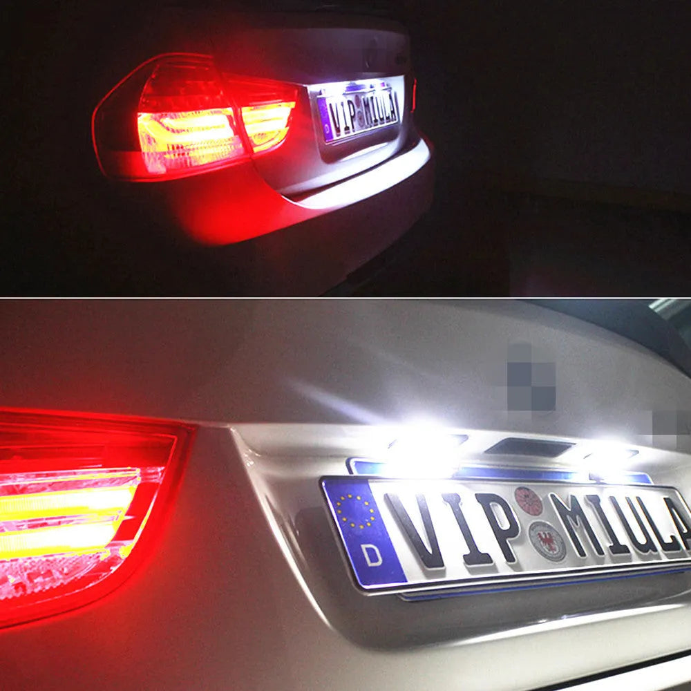Two Volkswagen LED license plate light bulbs with built-in CANBUS for Golf, Polo, Phaeton models