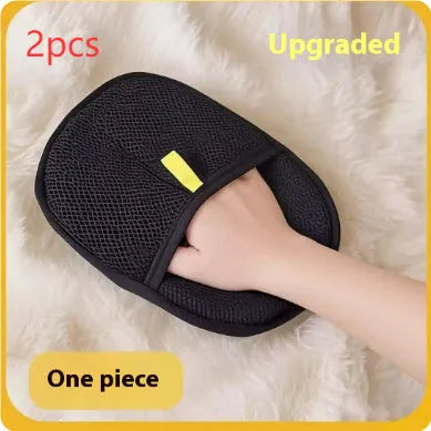 Black pet hair remover glove with silicone bristles for deshedding dogs and cats