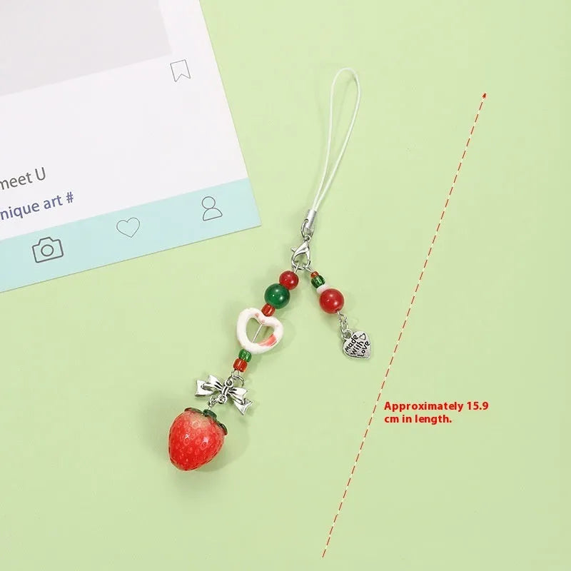 Fruit pattern mobile phone earphone bag pendant keychain with apple and strawberry designs