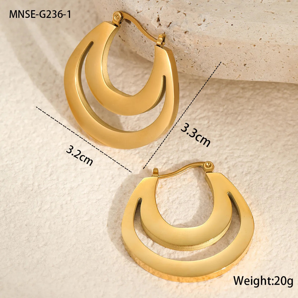 Pair of 18K gold plated geometric stainless steel French earrings with round ring minimalist design for women