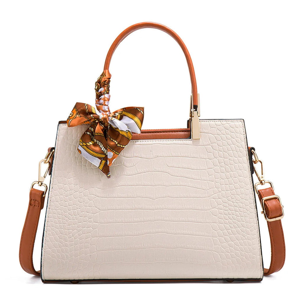Women's Milky White PU shoulder handbag with horizontal square shape and multiple internal pockets