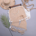 Women's handmade cotton blend split swimsuit set with lace-up detail in apricot colour