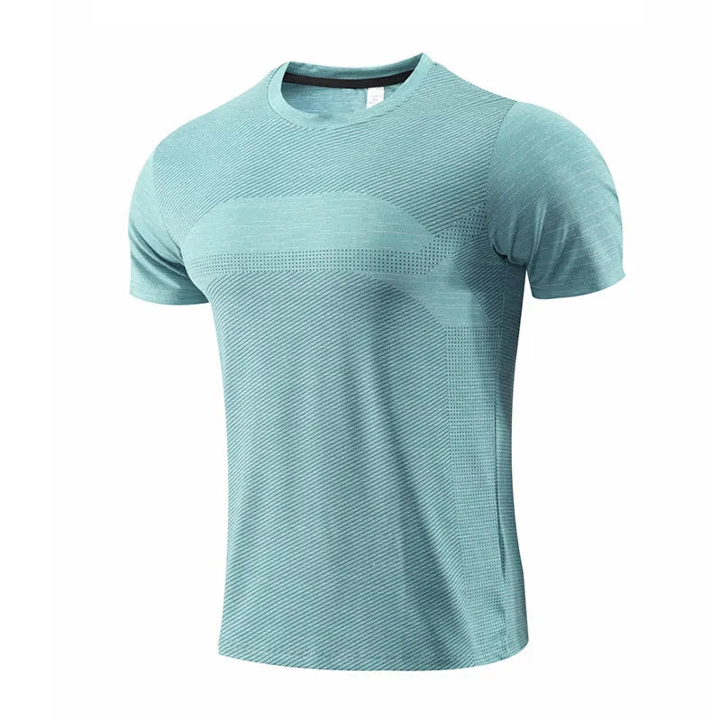 Red polyester spandex short sleeve running t-shirt laid flat
