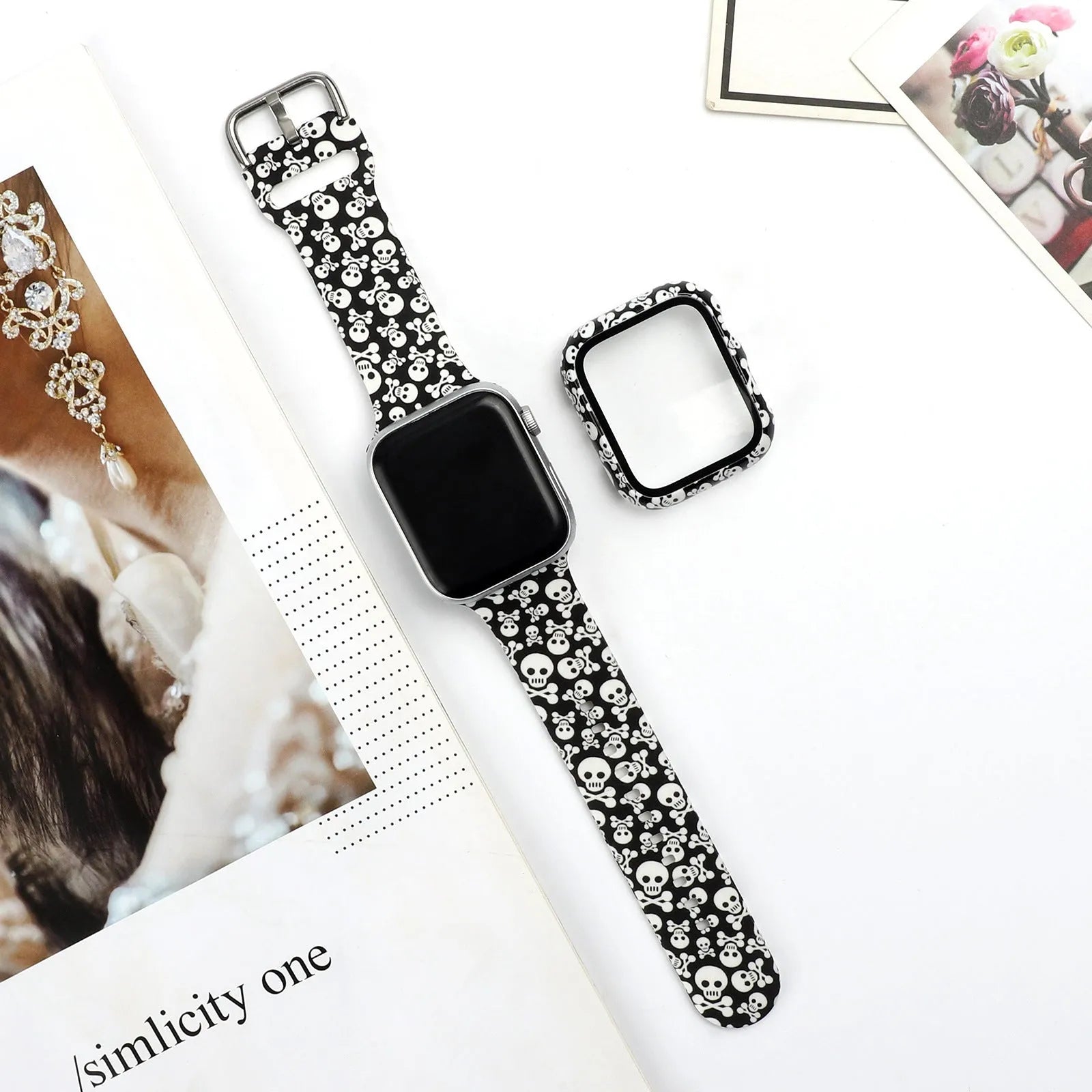 Printed silicone replacement watch strap for Apple Watch in multiple sizes and design styles