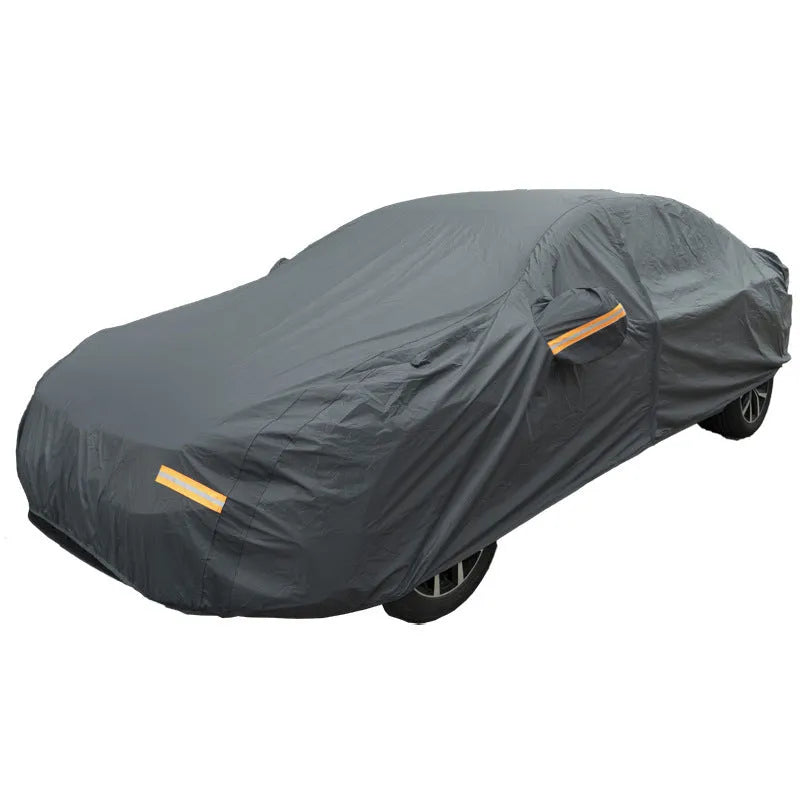 Grey Volkswagen car cover with PVC chemical fibre construction showing rainproof sun protection features