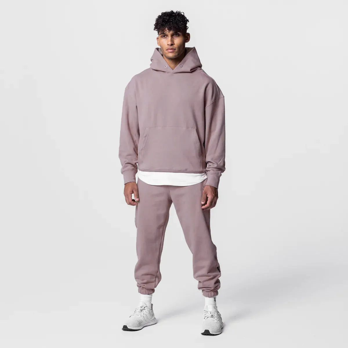 Men's cotton hoodie and jogger tracksuit set in black with pullover top and trousers for sports