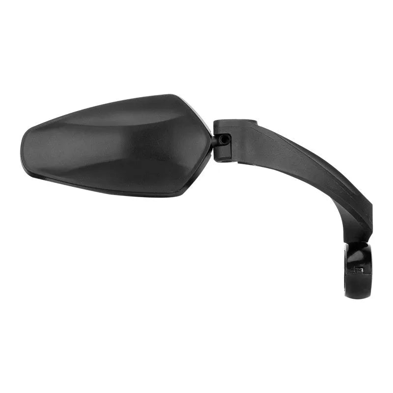 Black acrylic bicycle rearview mirror for mountain bikes, showing rotatable head and approximate 210mm by 102.5mm size.