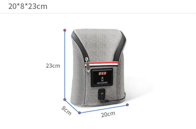 Grey Oxford cloth car USB baby bottle warmer with electronic temperature display and carry handle