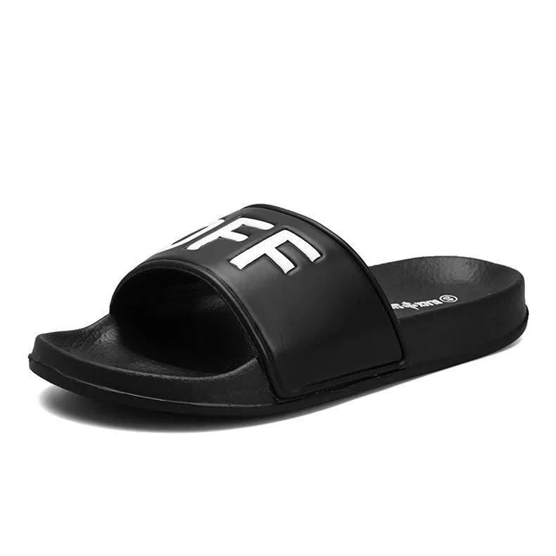 Men's black and white open toe slippers with rubber soles in various EU sizes