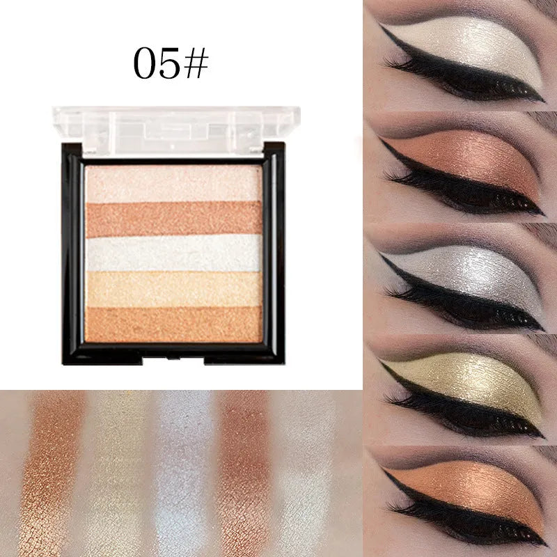 Highlighting eye shadow palette with six colour shades for facial contouring and brightening
