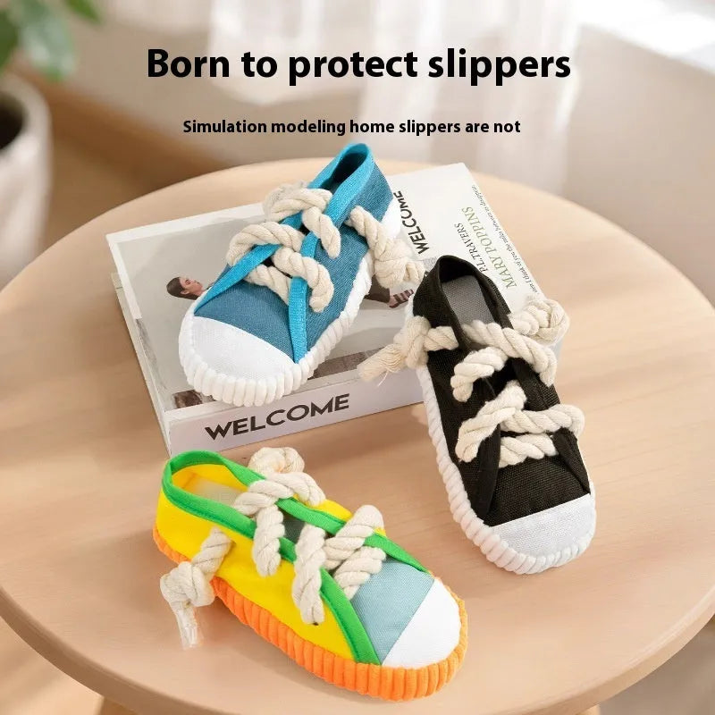 Plastic dog squeaker slipper chew toy for molar relief and bite training