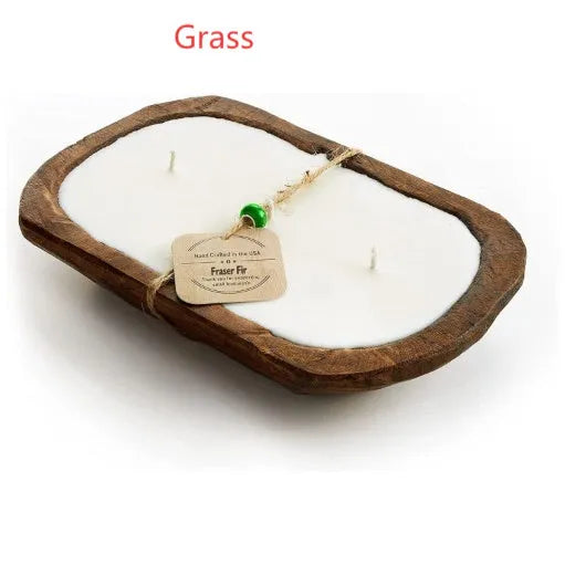 Retro wooden basin aromatherapy candle with three wicks and soy wax in lavender scent