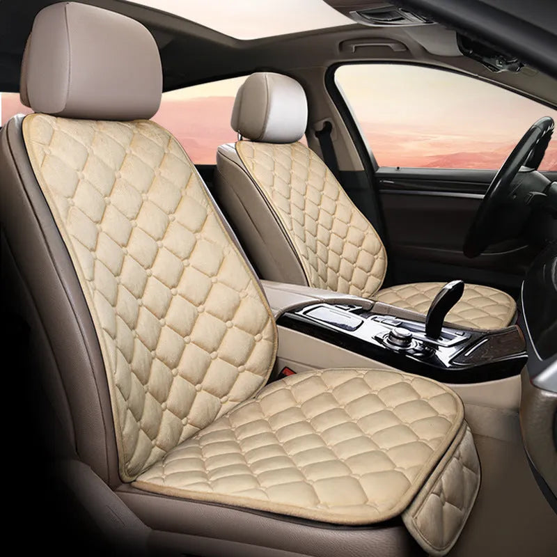 Ringer plush winter car seat cushion in coffee colour with thick cotton texture on a car seat