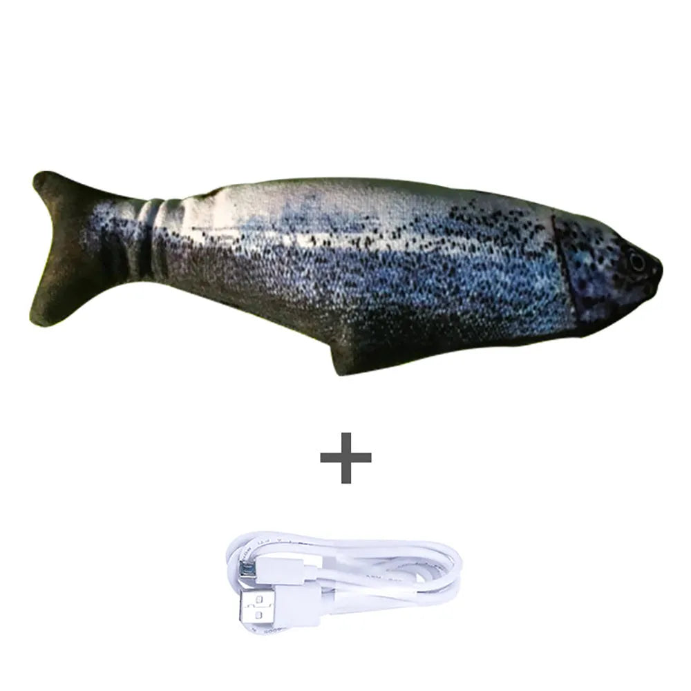 Electronic jumping fish cat toy with USB charging cable, 30cm multicolour fish design