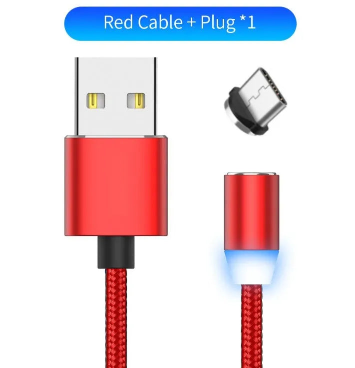 YBD black magnetic LED charging cable with cotton weave, aluminium shell, and LED light shown next to a smartphone.