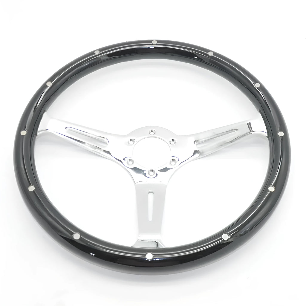 15-inch black peach wood classic car steering wheel with electroplated finish