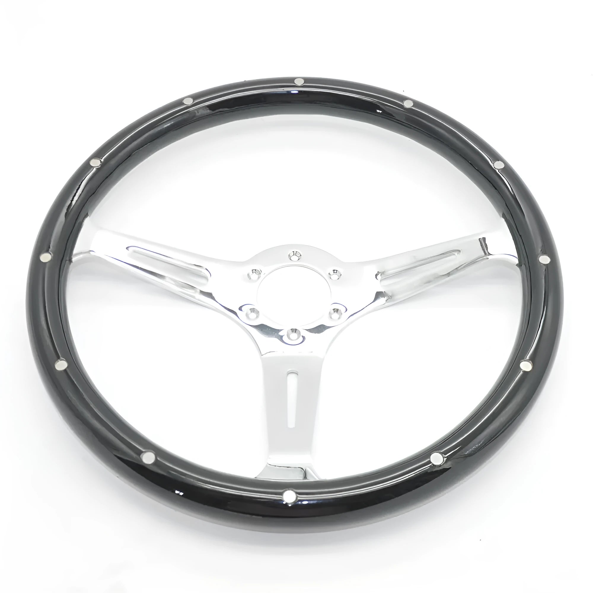15-inch black peach wood classic car steering wheel with electroplated finish