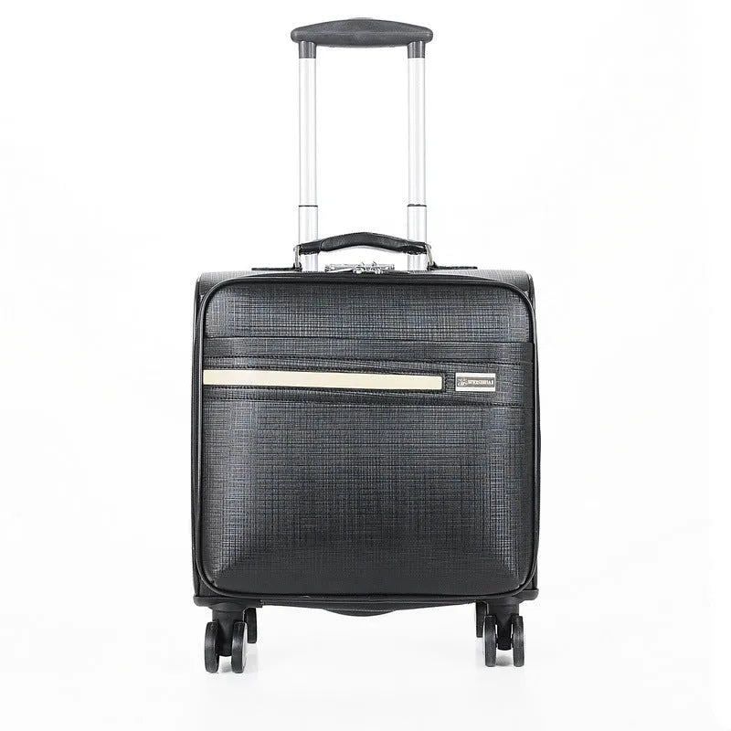 Black and brown 18 inch PU leather business case with airplane wheels and lock