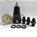 Black aluminium alloy fuel pressure regulator with adjustment port and mounting strap