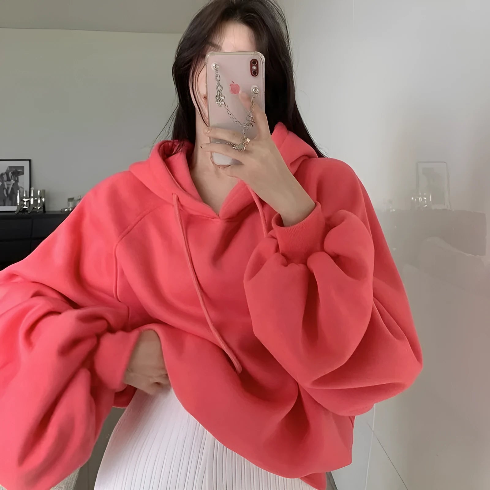 Women's watermelon red mulberry silk hooded sweater sleeveless pullover
