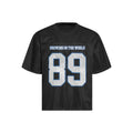 Men's loose-fitting casual t-shirt in black and white colour options showing regular sleeve length