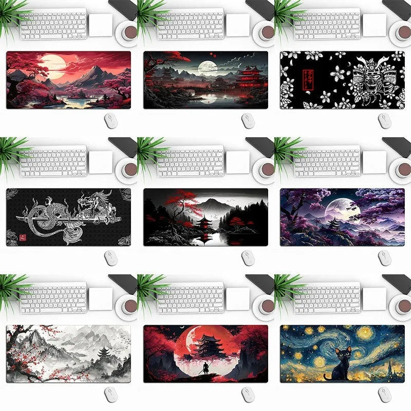 Hot anime series gaming mouse pad with colourful graphic, shown on a desk with a mouse.