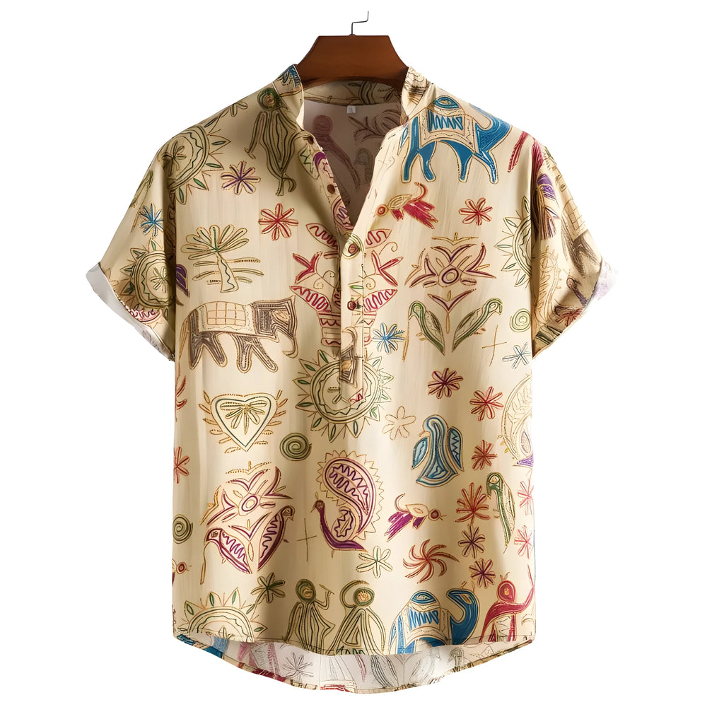 Man's plus size loose fit cardigan shirt with 3D digital printed pattern in blue and black.