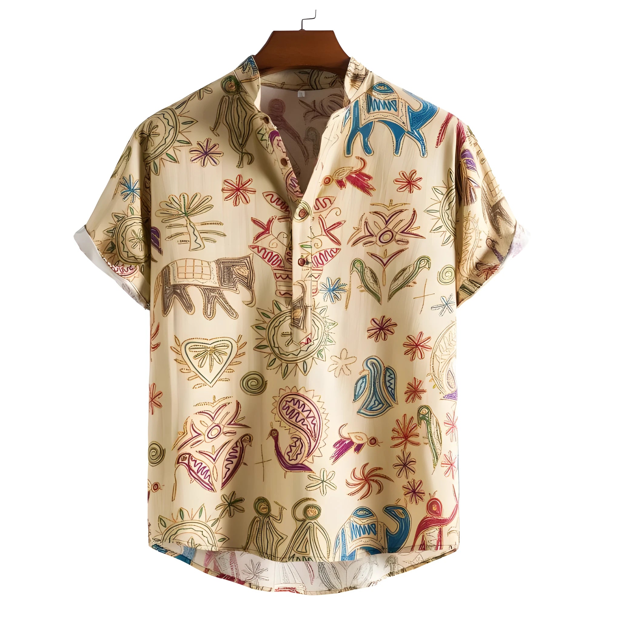 Man's plus size loose fit cardigan shirt with 3D digital printed pattern in blue and black.