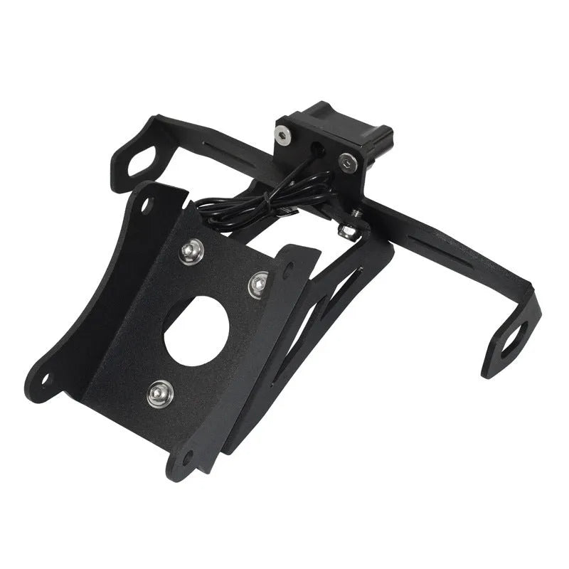 Black aluminum alloy rear license plate frame for Honda motorcycle showing fixed bracket style