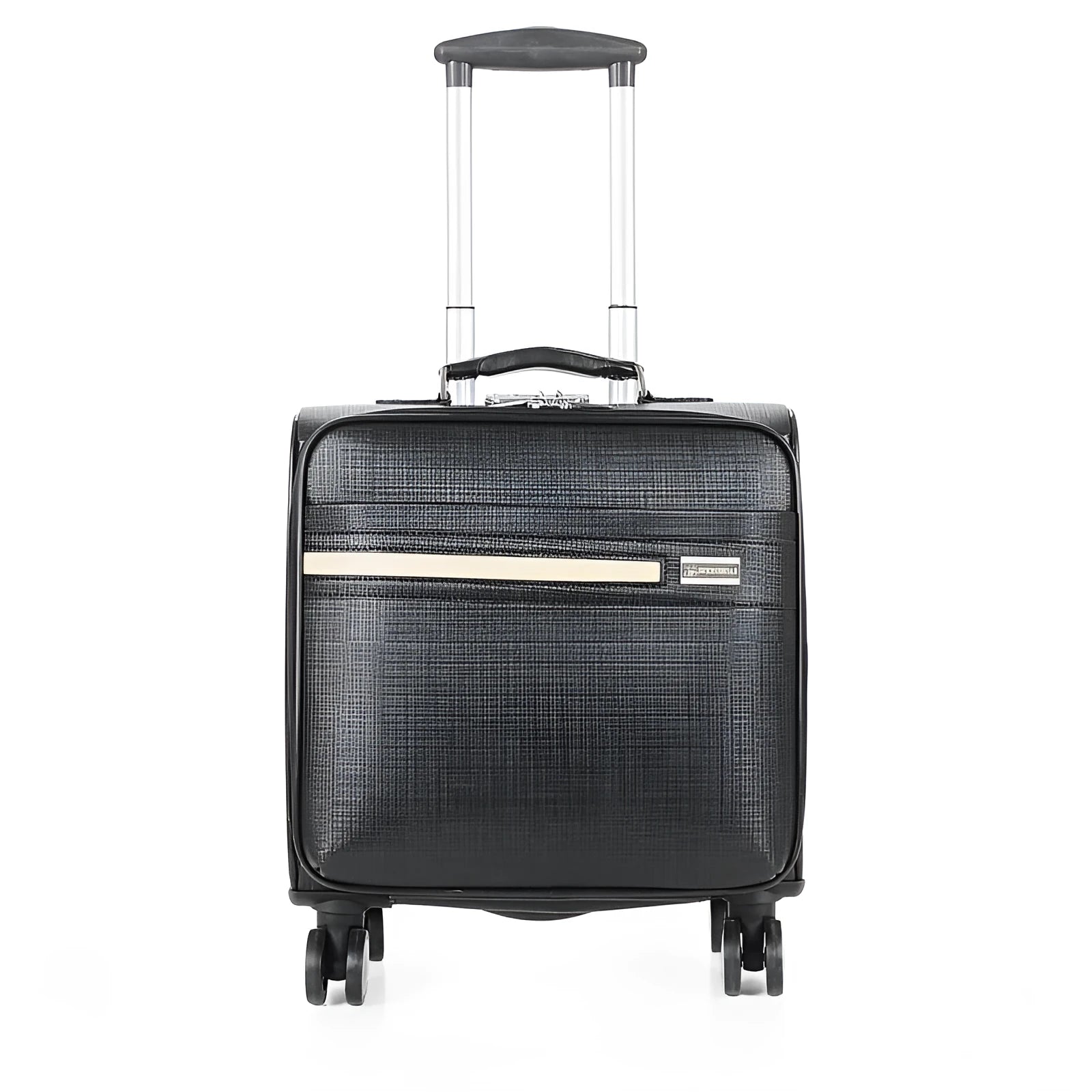 Black and brown 18 inch PU leather business case with airplane wheels and lock