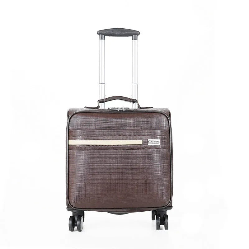 Black and brown 18 inch PU leather business case with airplane wheels and lock