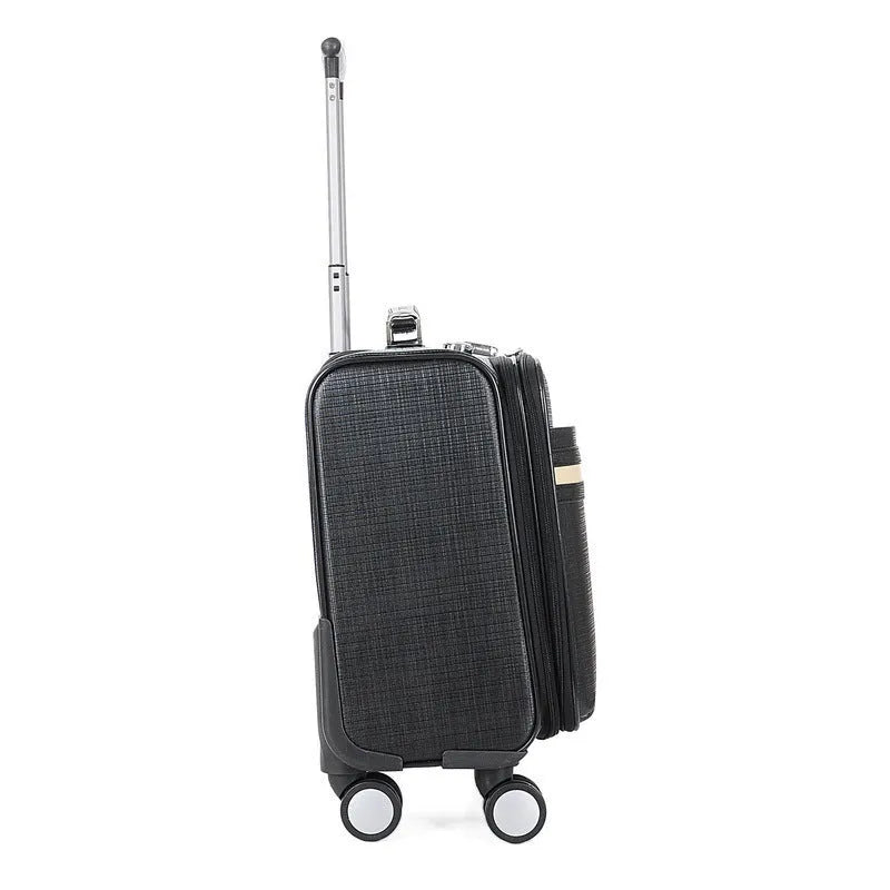 Black and brown 18 inch PU leather business case with airplane wheels and lock
