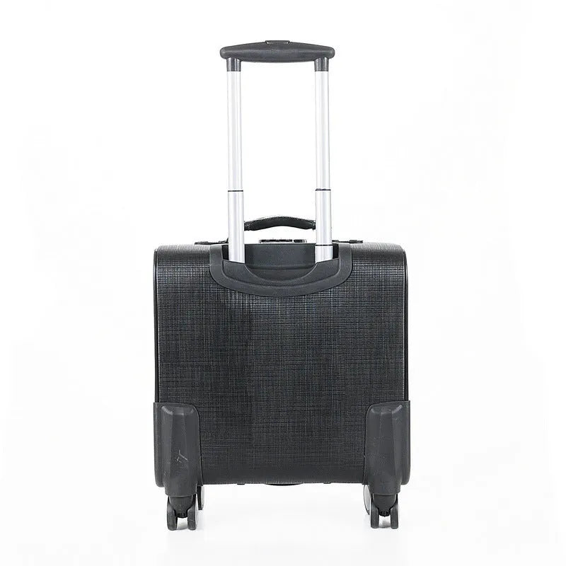 Black and brown 18 inch PU leather business case with airplane wheels and lock