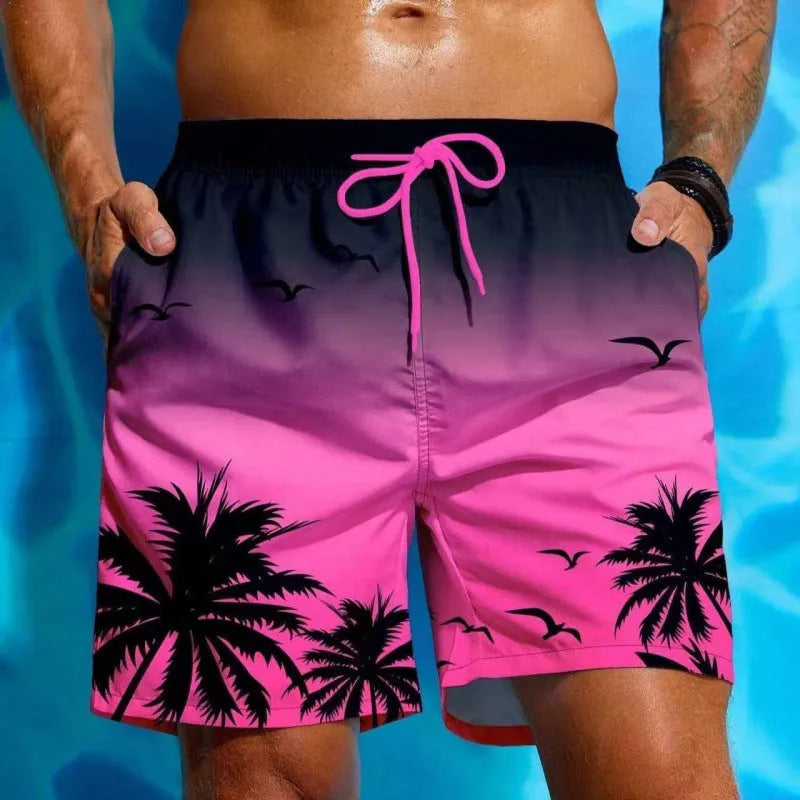Men's loose board swimming trunks in polyester fiber with ethnic style pattern available in multiple colours