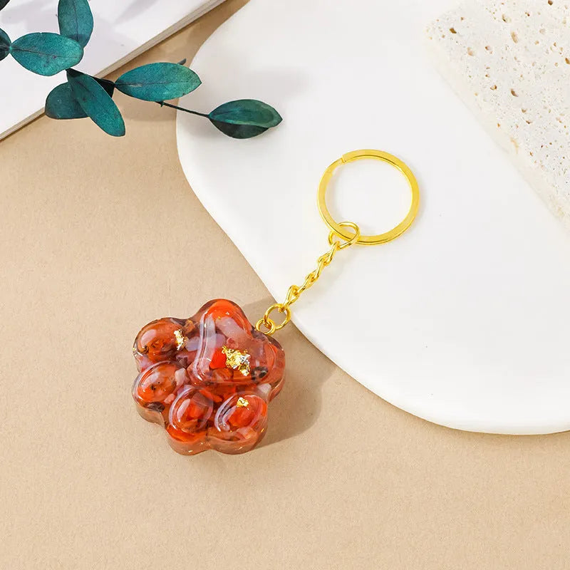 Natural crystal cat's paw keychain with small pendant and gemstone beads