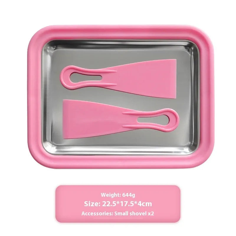 Children's DIY fried yogurt machine in green, pink, white, or rose red, showing compact size.