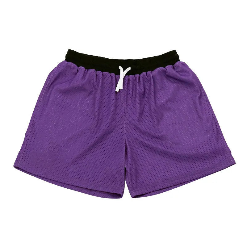 Men's solid-colour mesh quick-drying shorts in chemical fibre fabric for athletic use
