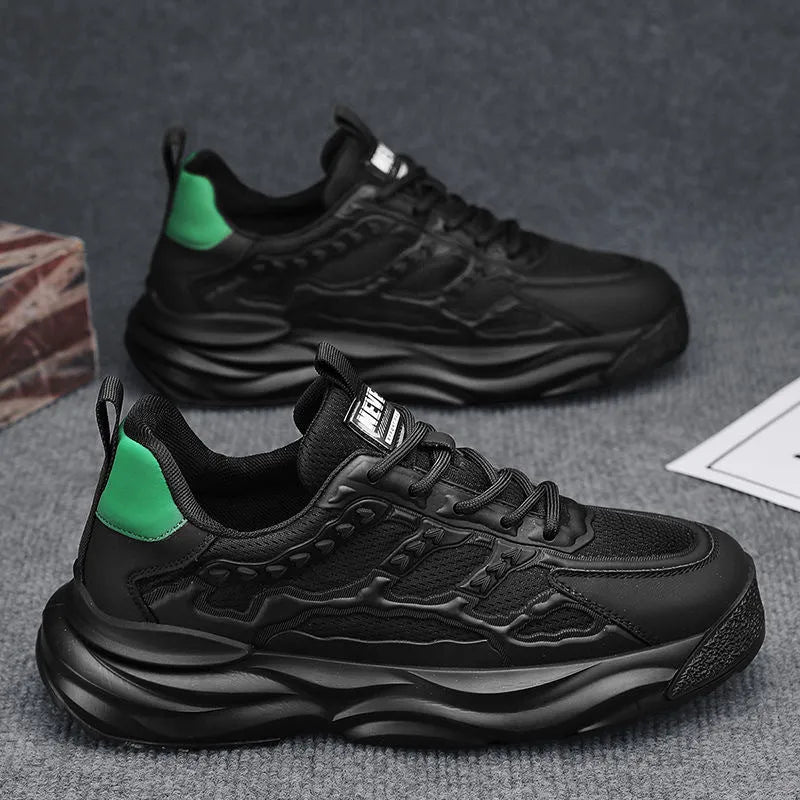 Men's white breathable mesh shoes with round toe and solid colour design
