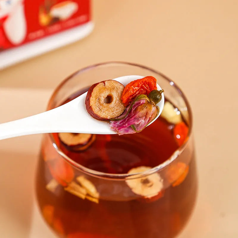 Box of ginger and jujube tea with brown sugar, red dates, wolfberries, and traditional herbs