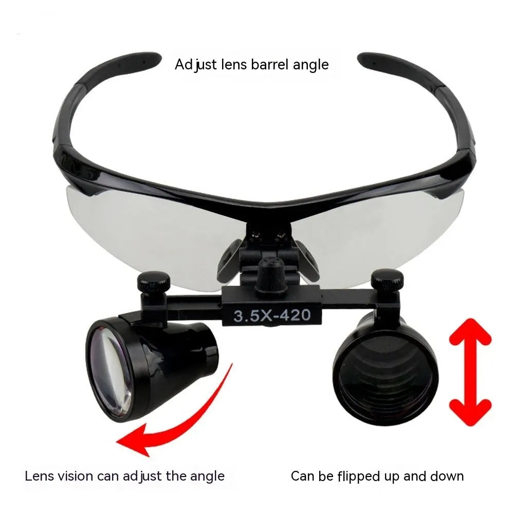 Black head-mounted LED magnifying glass with 3.5X magnification for dental and precision inspection work