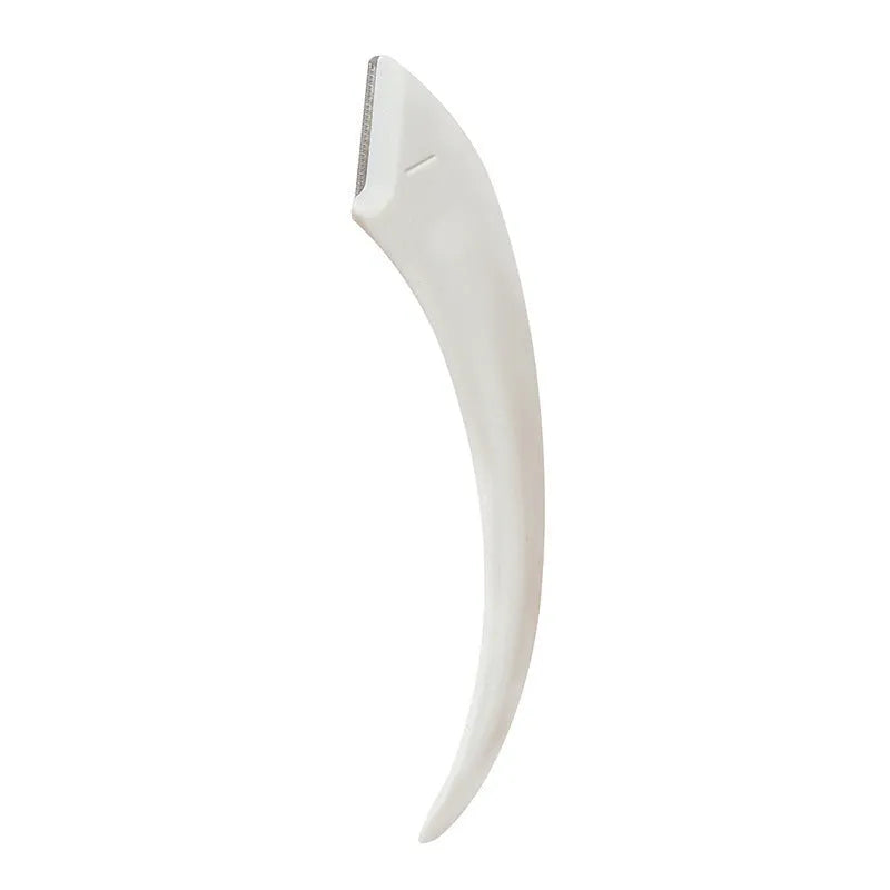 Curved moon eyebrow trimming knife set with comb in stainless steel and plastic