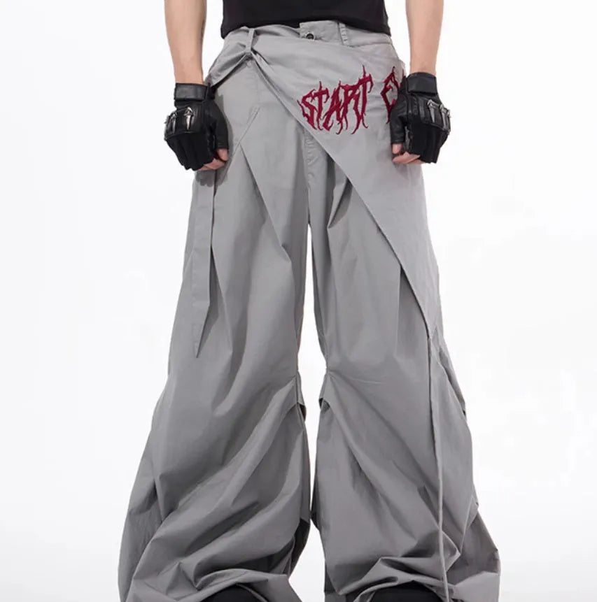 Boys Korean style wide-leg summer trousers in black solid colour