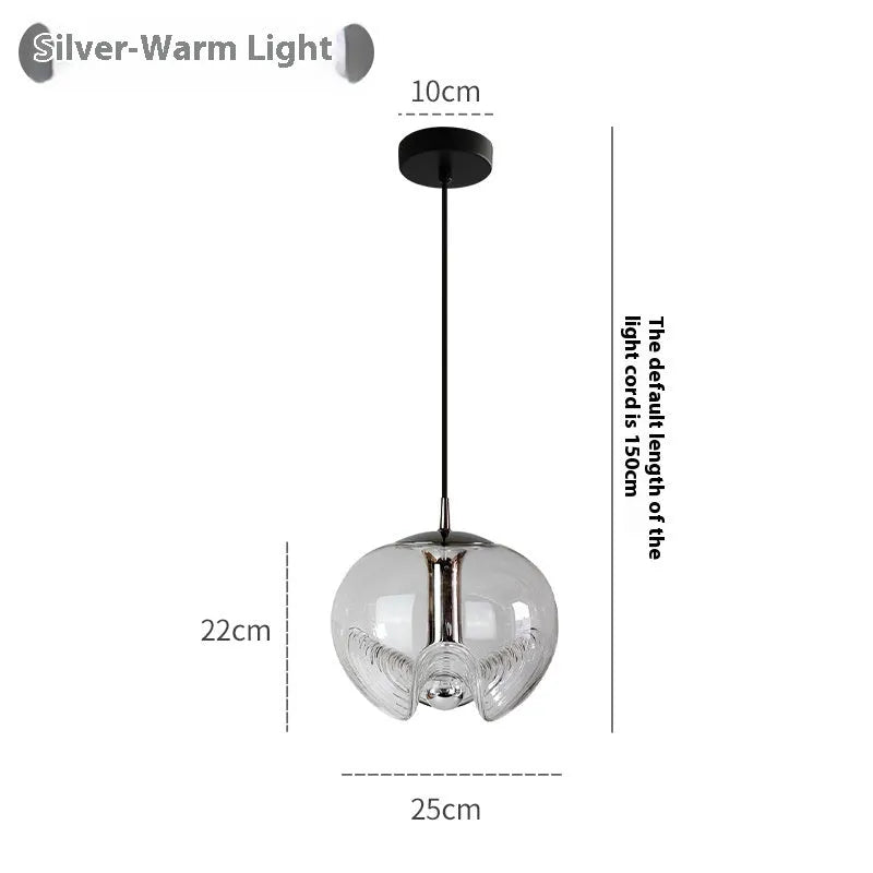 Modern minimalist glass chandelier bedside lamp with 250mm size shown in transparent, amber, and smoky grey colour options