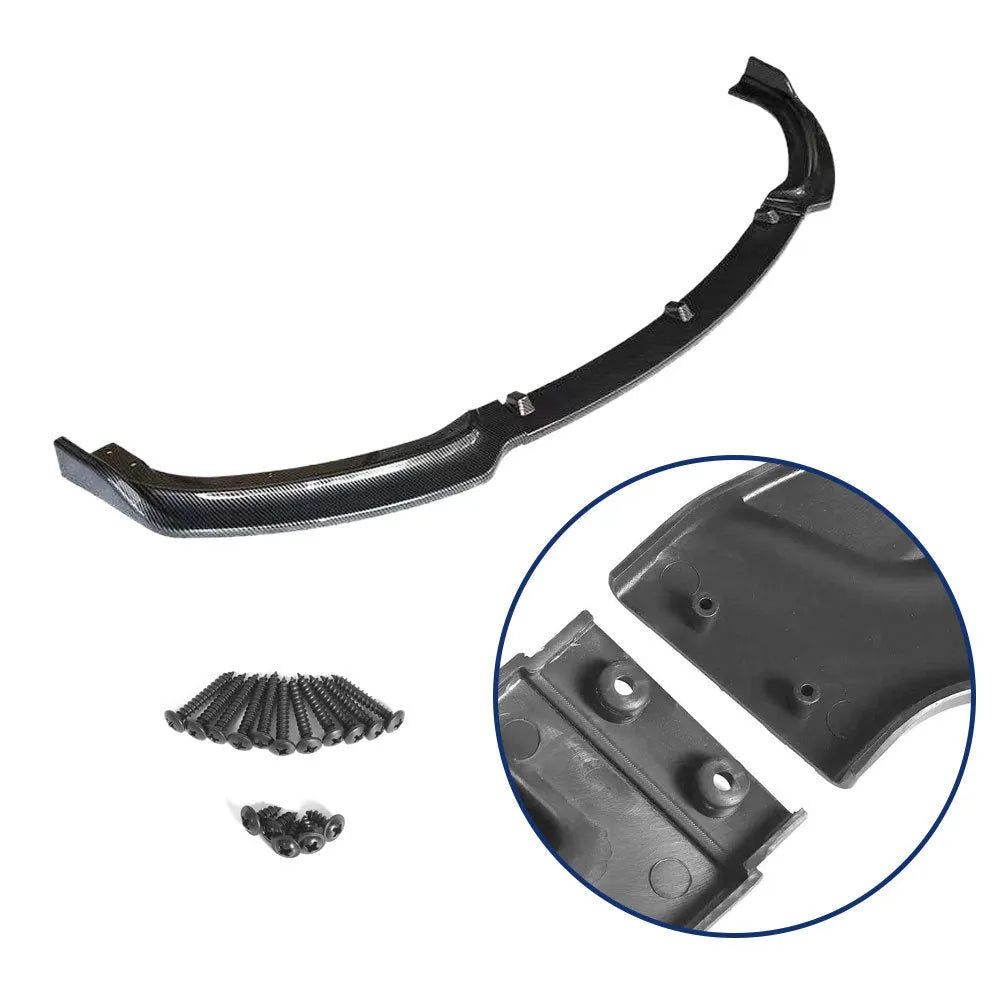 Black polypropylene front bumper lip spoiler for BMW 3 Series F30 F35, 96 cm long.