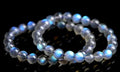 Natural cream body blue moonlight crystal bracelet showing crystal elements and simple construction