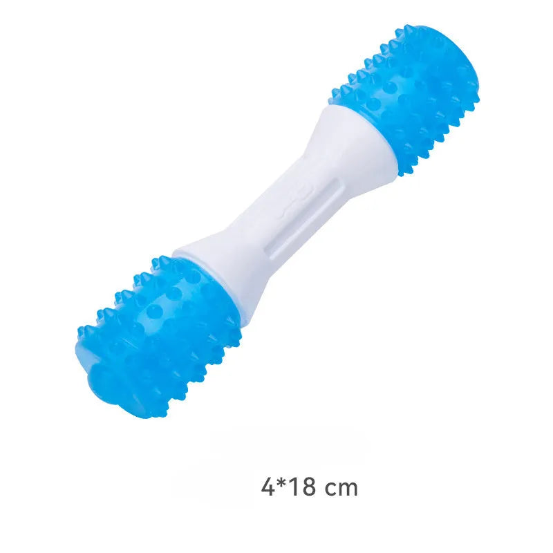 Dual-colour TPR puppy teething chew toy with dental cleaning texture in three available sizes